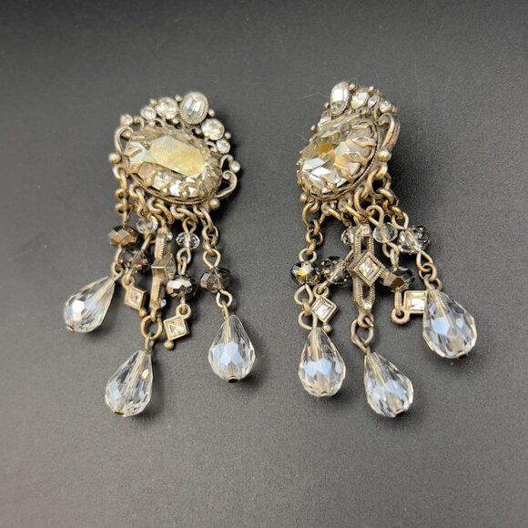 Vintage Art Deco Style Hollywood Glam Crystal Bead Dangle Drop Earrings - Picture 5 of 10